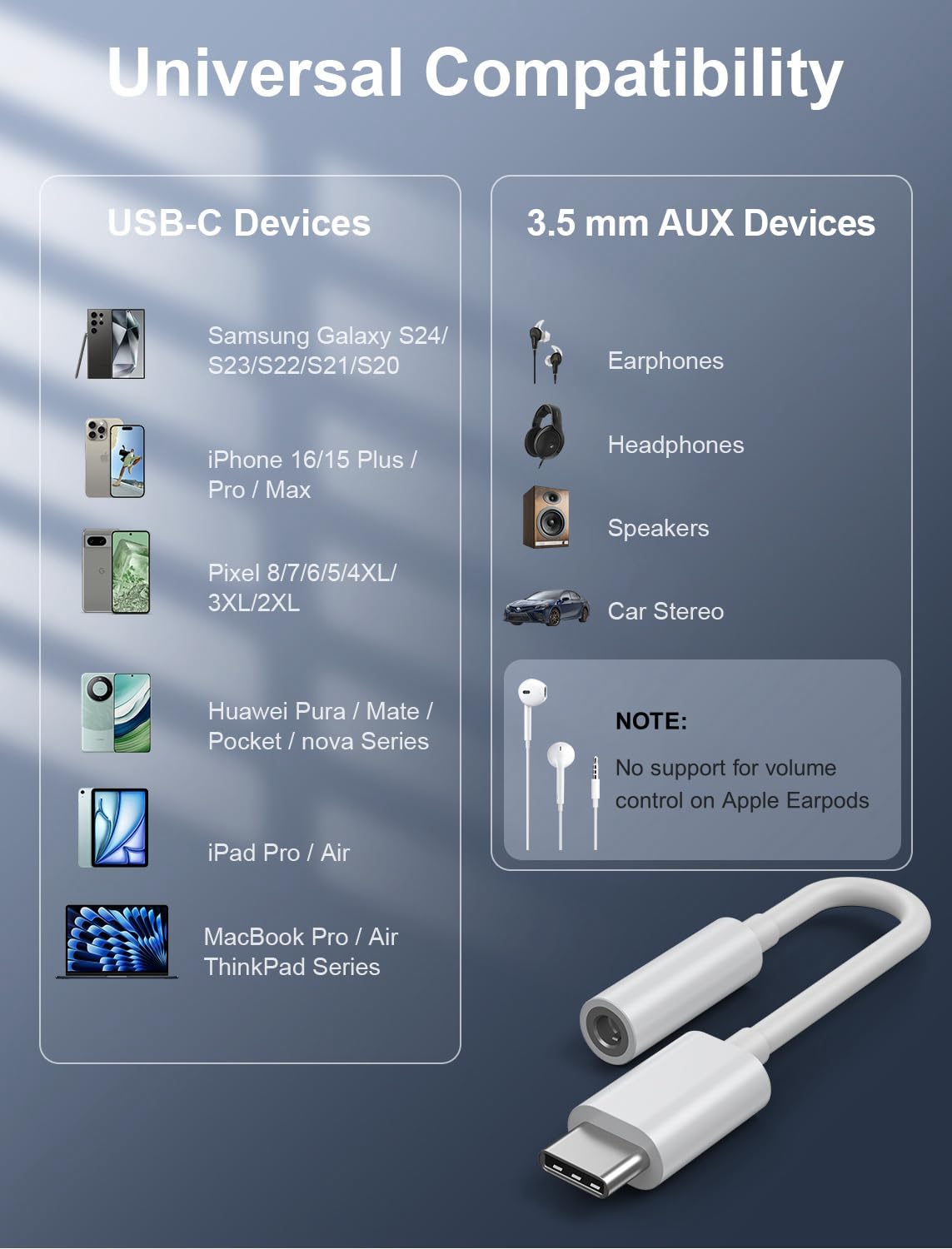 USB-C to 3.5mm Audio Headphone Adapter - HiFi 2 Pack Compatible with Apple iPhone 17 16 15 Samsung Galaxy S25 S24 S23 S22 S21 Plus Pro Max Ultra Pixel iPad - Type C to Aux Cord Jack Dongle Adapter