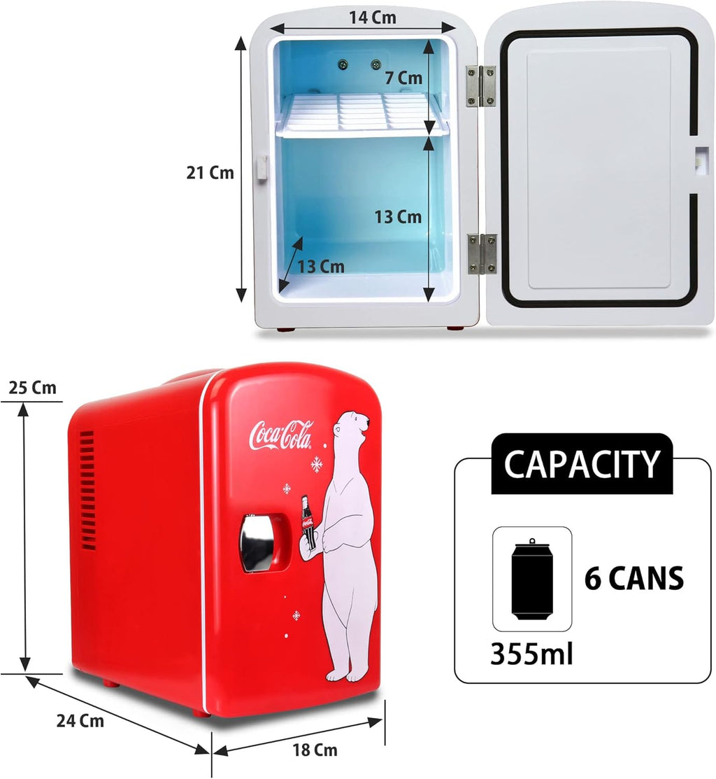 Coca-Cola 12V Portable 4L Cooler/Warmer, AC/DC Powered, Power Cords Included, Compact Travel Speaker and Personal Mini-Fridge, Unique Gift for Music-Lovers