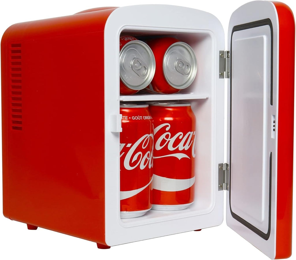 Coca-Cola 12V Portable 4L Cooler/Warmer, AC/DC Powered, Power Cords Included, Compact Travel Speaker and Personal Mini-Fridge, Unique Gift for Music-Lovers