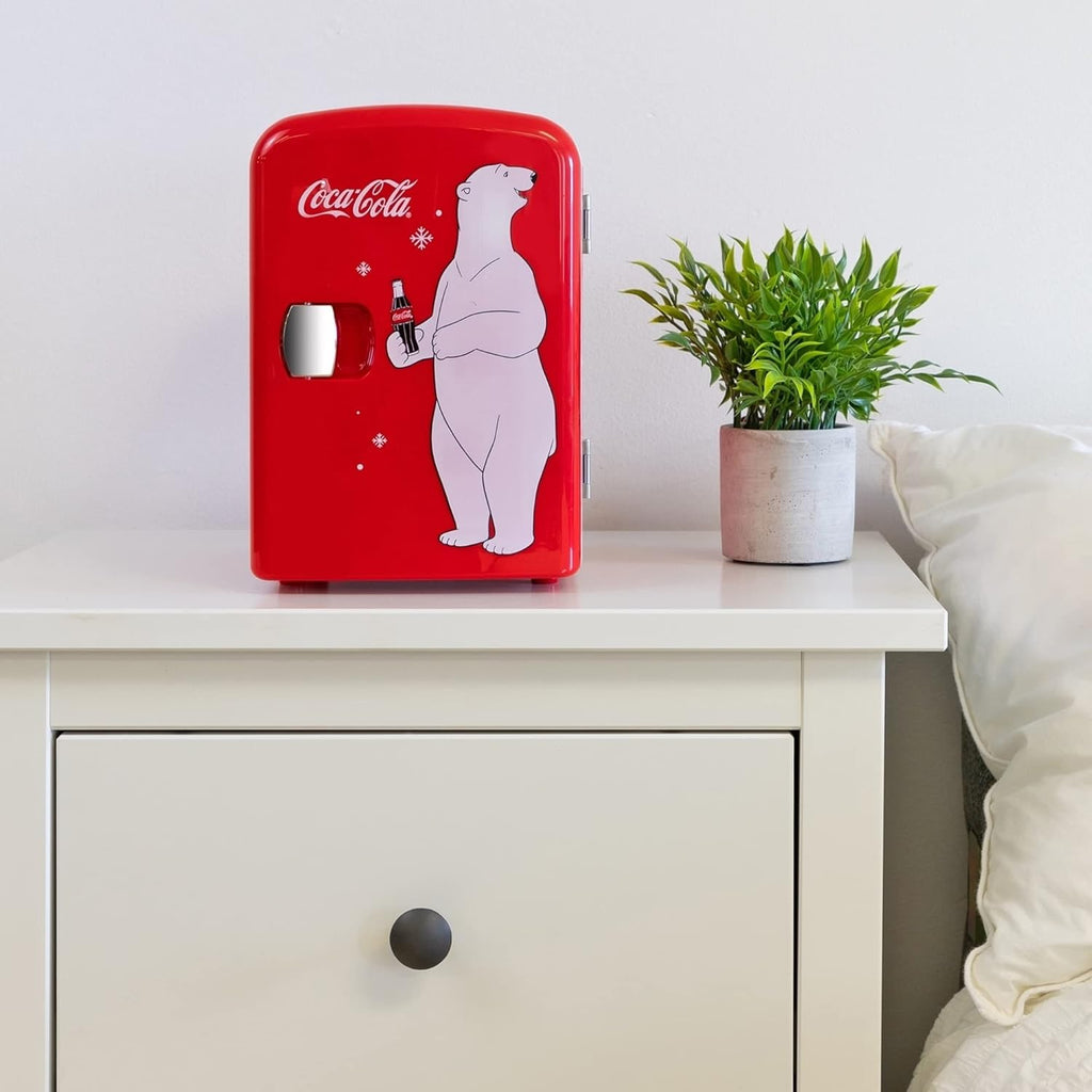 Coca-Cola 12V Portable 4L Cooler/Warmer, AC/DC Powered, Power Cords Included, Compact Travel Speaker and Personal Mini-Fridge, Unique Gift for Music-Lovers