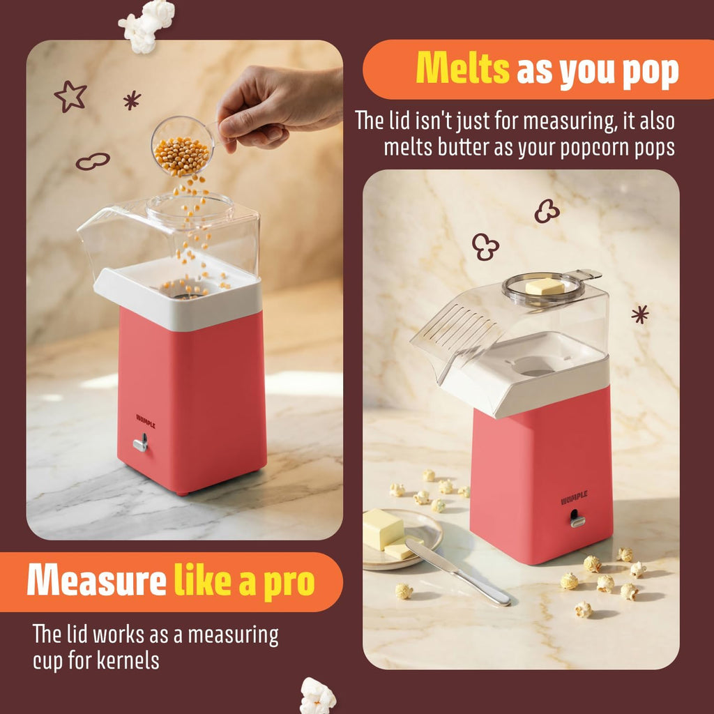 Hot Air Popcorn Machine - 14-Cup Electric Popcorn Popper, Oil-Free, 1200W - Includes Measuring Cup - Home Popcorn Maker for Movie Nights - Red