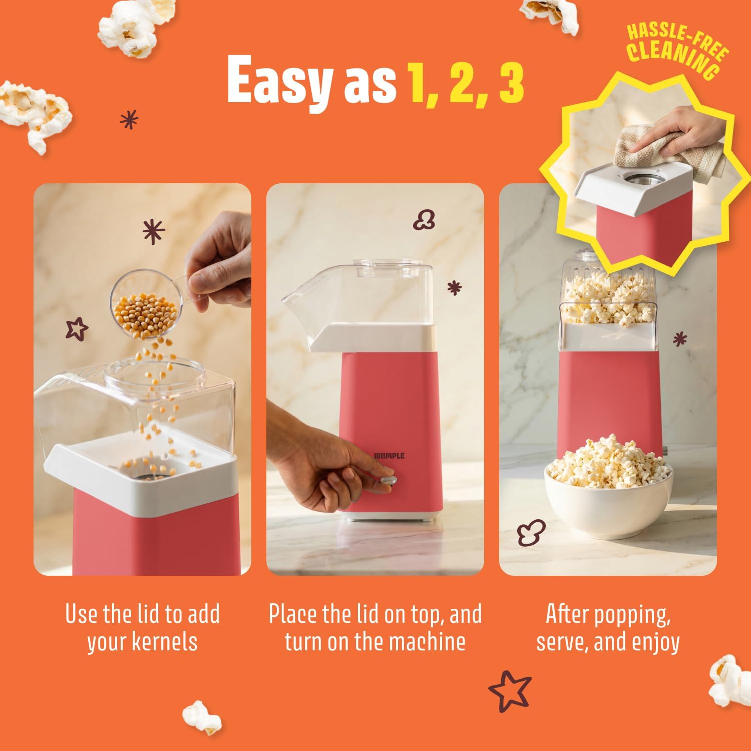 Hot Air Popcorn Machine - 14-Cup Electric Popcorn Popper, Oil-Free, 1200W - Includes Measuring Cup - Home Popcorn Maker for Movie Nights - Red