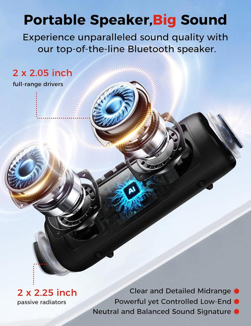 Bluetooth Speaker, 20W HD Sound, Portable Wireless, IPX5 Waterproof, Up to 24H Playtime, TWS, for Home/Party/Outdoor/Camping/Beach Essentials, Birthday Gift for Fathers Day Men Dad Husband (Black)