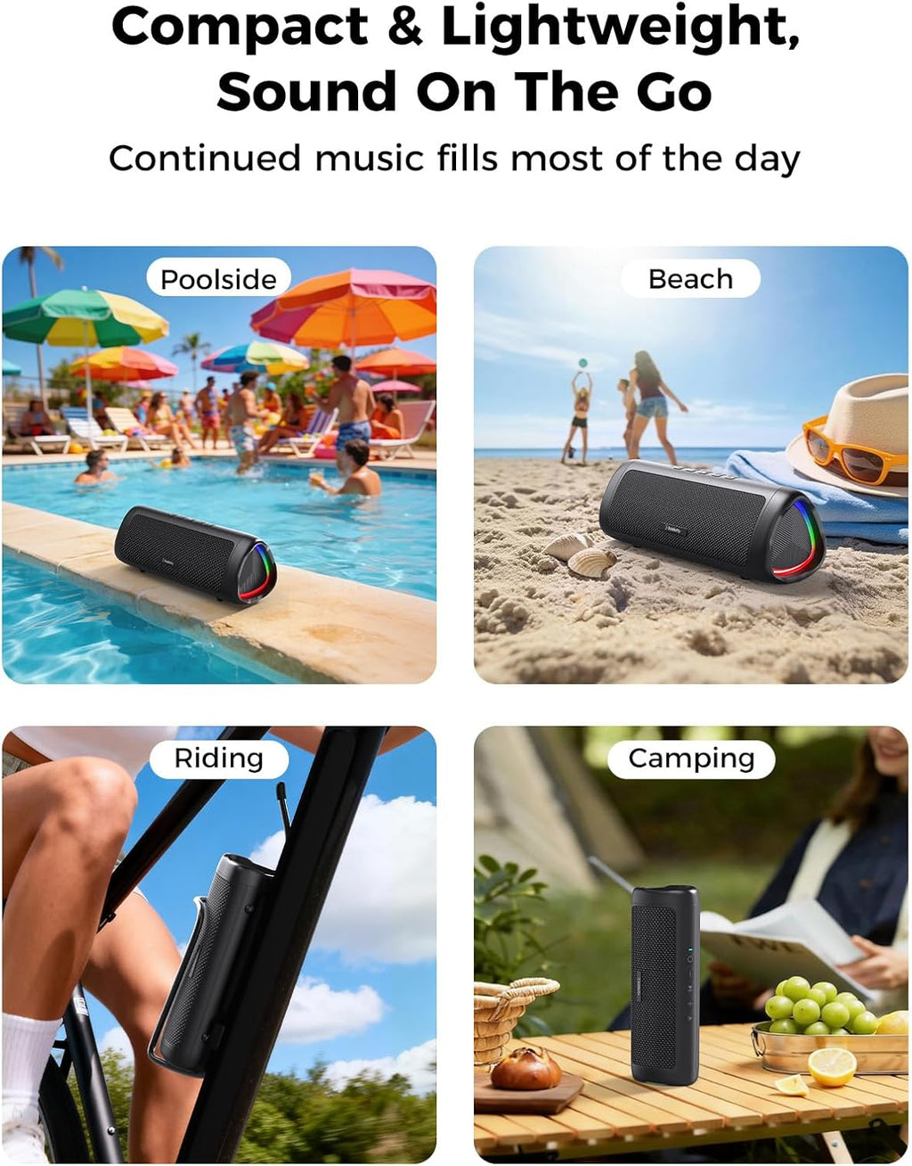Bluetooth Speaker, 20W HD Sound, Portable Wireless, IPX5 Waterproof, Up to 24H Playtime, TWS, for Home/Party/Outdoor/Camping/Beach Essentials, Birthday Gift for Fathers Day Men Dad Husband (Black)