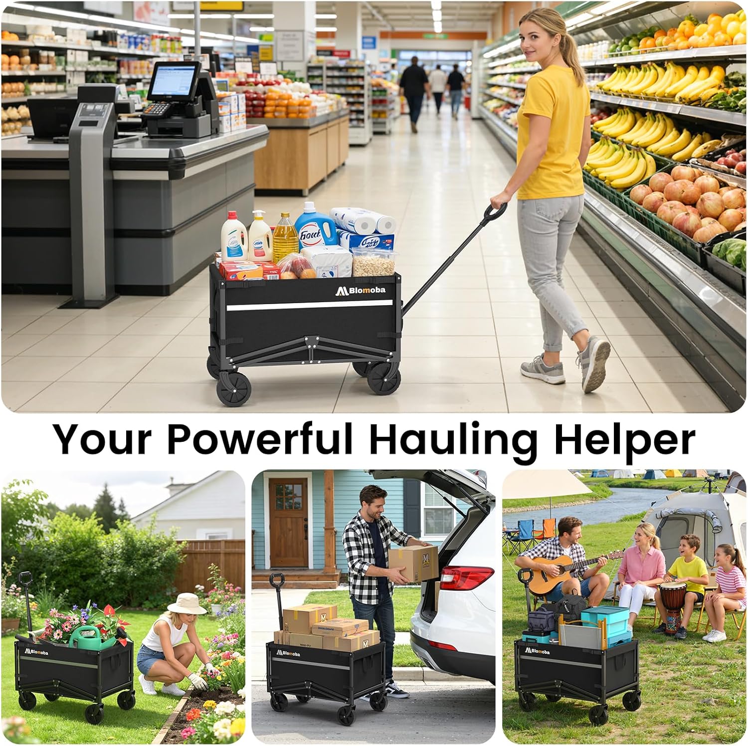 Blomoba Collapsible Wagon Cart, Flexible Handle, Portable FREE SHIPPING!